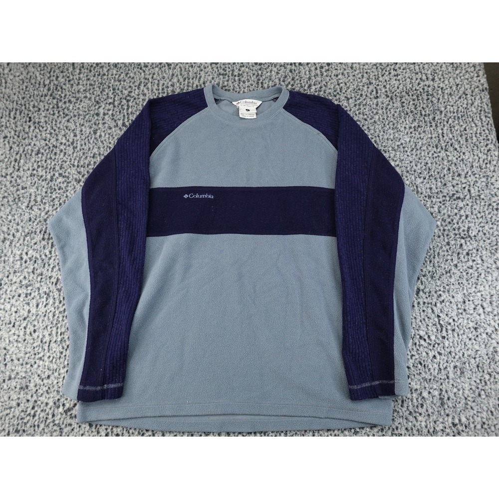 Columbia Fleece Pullover Mens Large Blue Navy Good Raglan Crewneck Sweater